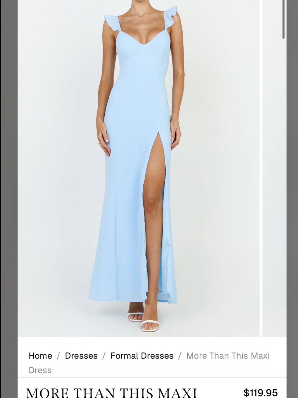 Showpo Light Blue Ruffle Strap Maxi Dress with Thigh Slit